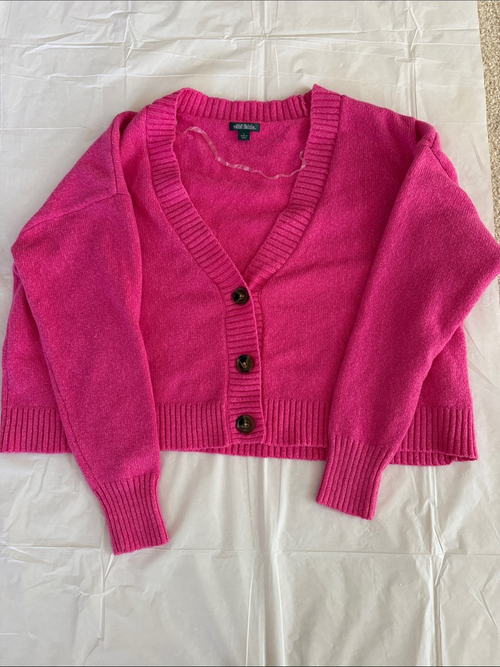 wild fable Hot Pink Button-Front V-Neck Cropped Cardigan